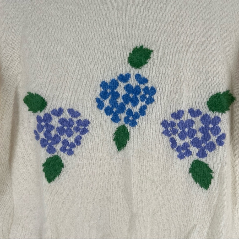 Two Bees Cashmere Intarsia Hydrangea Long Sleeve Sweater Soft‎ Luxury Size S - Picture 3 of 11